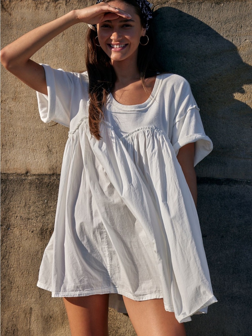 Free People Catalina Mixed Media Minidress in an ivory color Size XS
